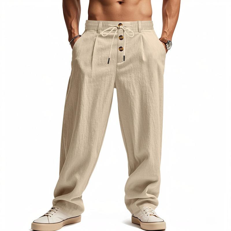 Spring and Summer Lace-up Pants Men's Breathable   Linen Loose Casual Sports Trousers Men