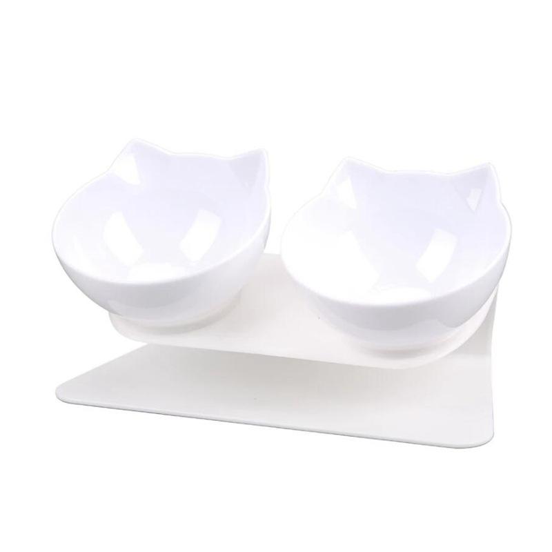 Non Slip Oblique Mouth Plastic Pet Cat Basin Dog Bowl Feeder 15 Degree Bowl with Stand Basin Oblique Mouth Double Bowl cat Bowl