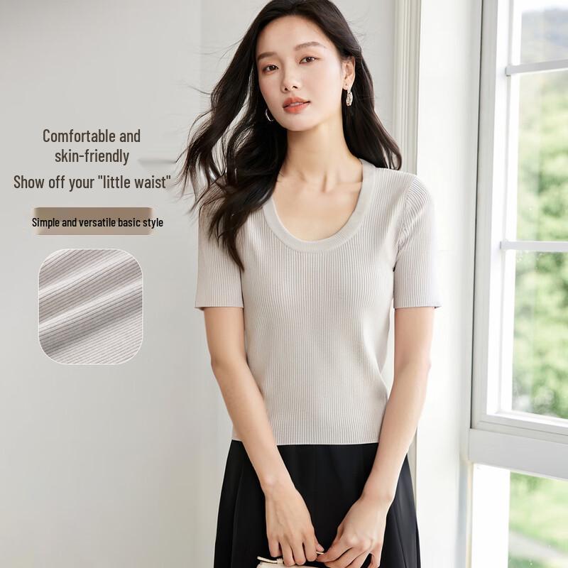 

Women s Versatile U-Neck Knit Short-Sleeve Top One Size F(170/88A)