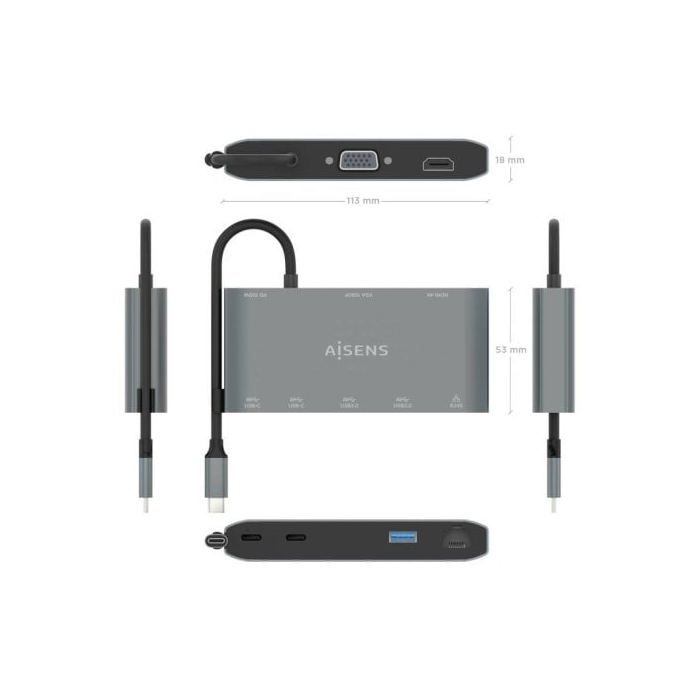 Hub USB - AISENS - ASUC-8P010-GR - 8 Ports - Gris - Compact Et Portable