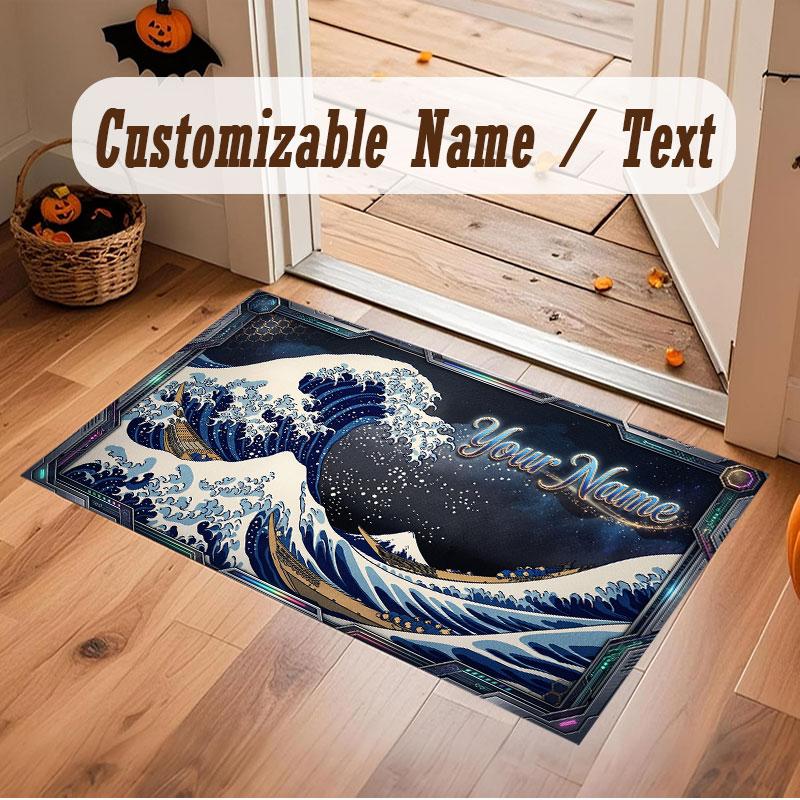 Octopus Sea Life Theme Crystal Velvet Floor Rug Personalized Custom Name Text Warm Carpet Home Decoration