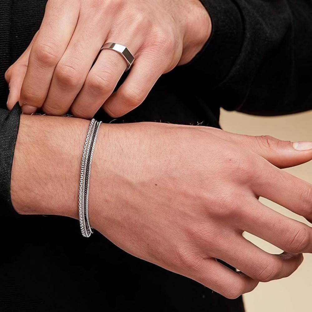 Hip Hop Stainless Steel Multi-Layer Box Chain Bracelet Retro Black White Color Wrap Men Bracelet Fashion Jewelry