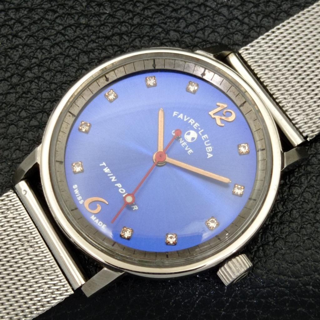 USED FAVRE LEUBA TWIN POWER HAND-WINDING SWISS MENS BLUE DIAL WATCH a433018-2 R114-a433018