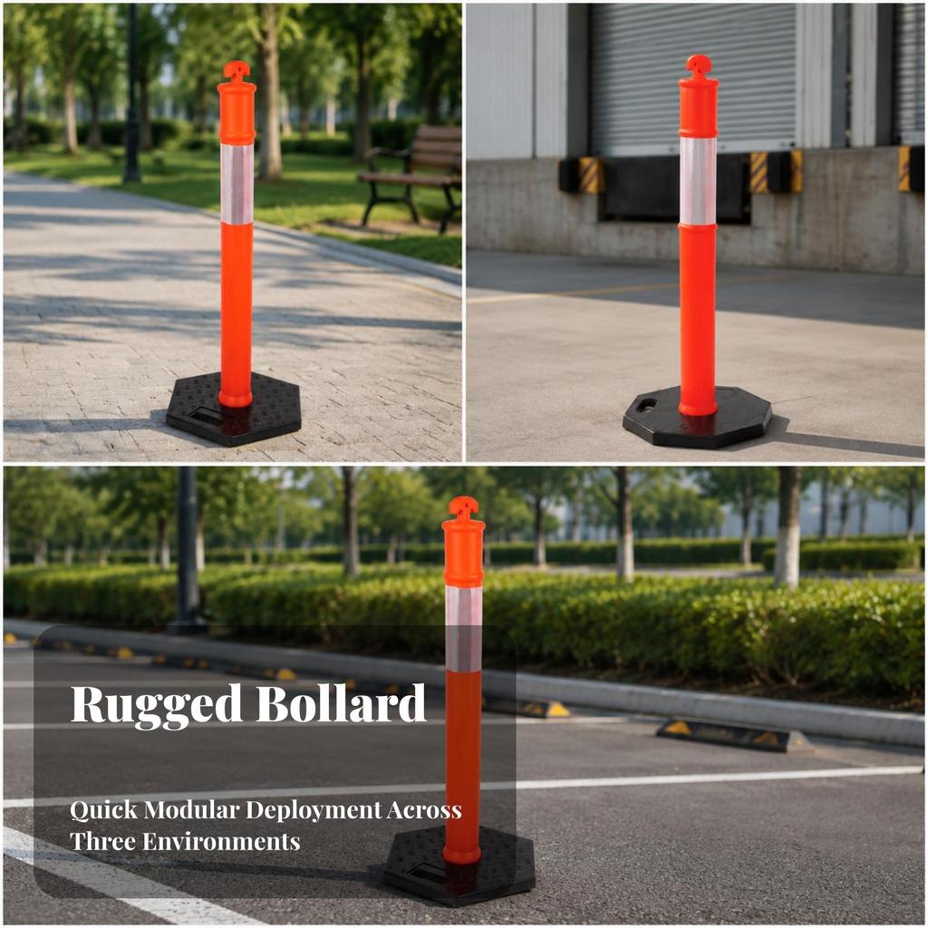 Traffic Warning Post with Weighted Base | Reflective Silver Band, Quick Setup Design, marker