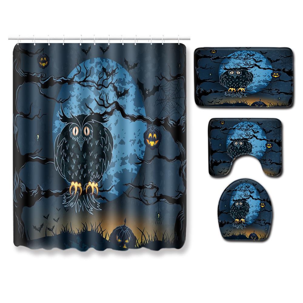 Halloween Series Bathroom Shower Curtain Floor Mat Toilet Cover Foot Mat Four-Piece Pattern Size