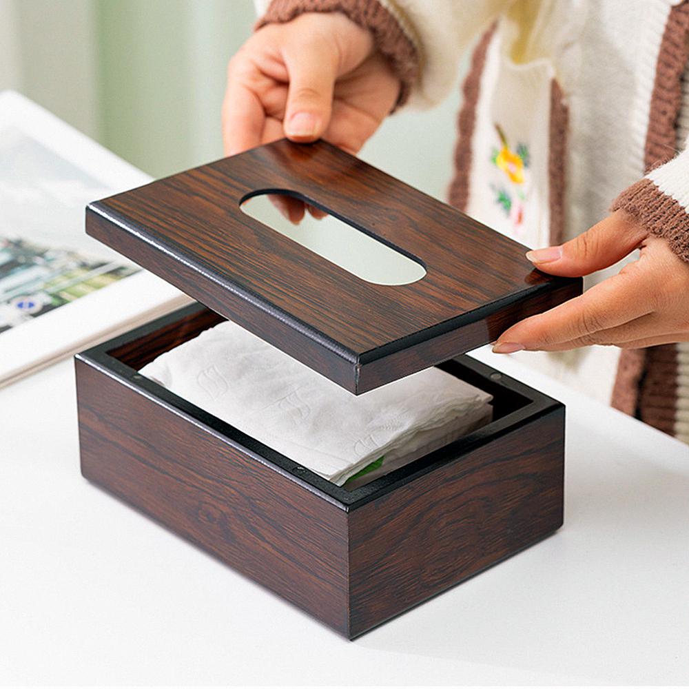 Walnut Color Wooden Tissue Paper Dispenser, Home Daily Use Desk Wood Napkin Paper Storage Case