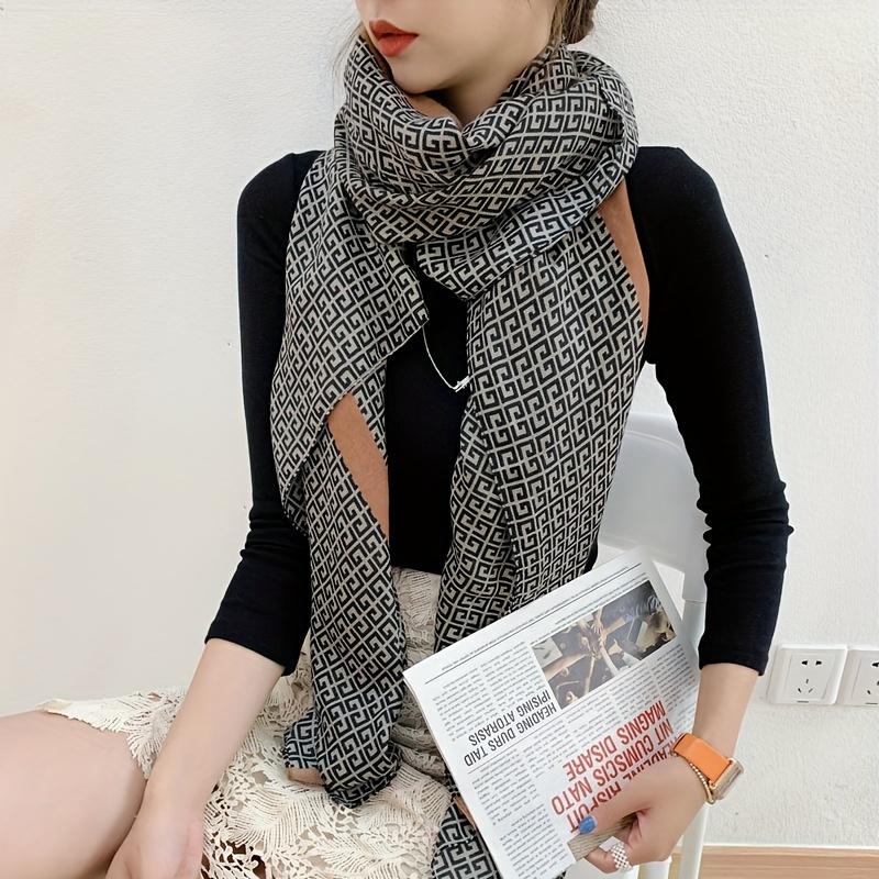 Large Size Geometric Pattern Scarf Stylish Versatile Soft Comfotable Shawl Autumn Winter Breathable Coldproof Neck Scarf