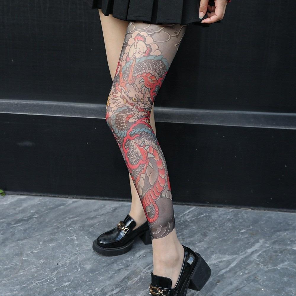 1pc New Fake Tattoo Women's Sexy Printed Tights Terrifyin Mesh Tattooed Stockings Personality Perspective Summer