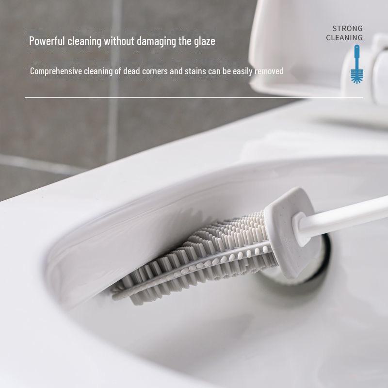 Silicone Wall-Mounted Toilet Cleaning Brush Set - No Dead Corners, Punch-Free, Long Handle