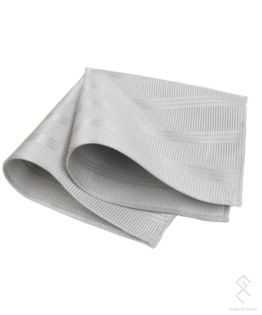 [Gran creer] Necktie and Pocket Square Set, Formal Wear for Weddings, Silk, Made in Japan, Fujiyama Weave, Gran Creer (Triple Stripe x Silver)