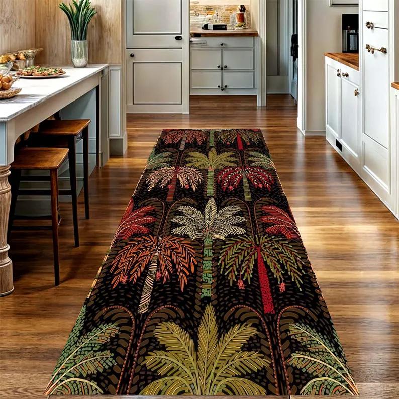 

Forest Runner Rug Green Botanical Hallway Runner Nature Path Carpet with Art Deco Border Non Slip Entryway Kitchen Living Room 40X120CM