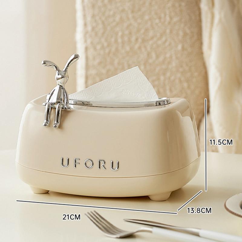 Creative Spring Tissue Box Ceramic Paper Towel Holder Paper Extractor Cute Rabbit Storage Box Household Napkin Holder