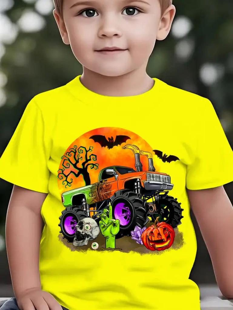 Happy Halloween Fashion Kids' T-Shirt Summer Casual Tops Spooky Short-Sleeved Halloween Pumpkins Print T-Shirts Halloween Gifts