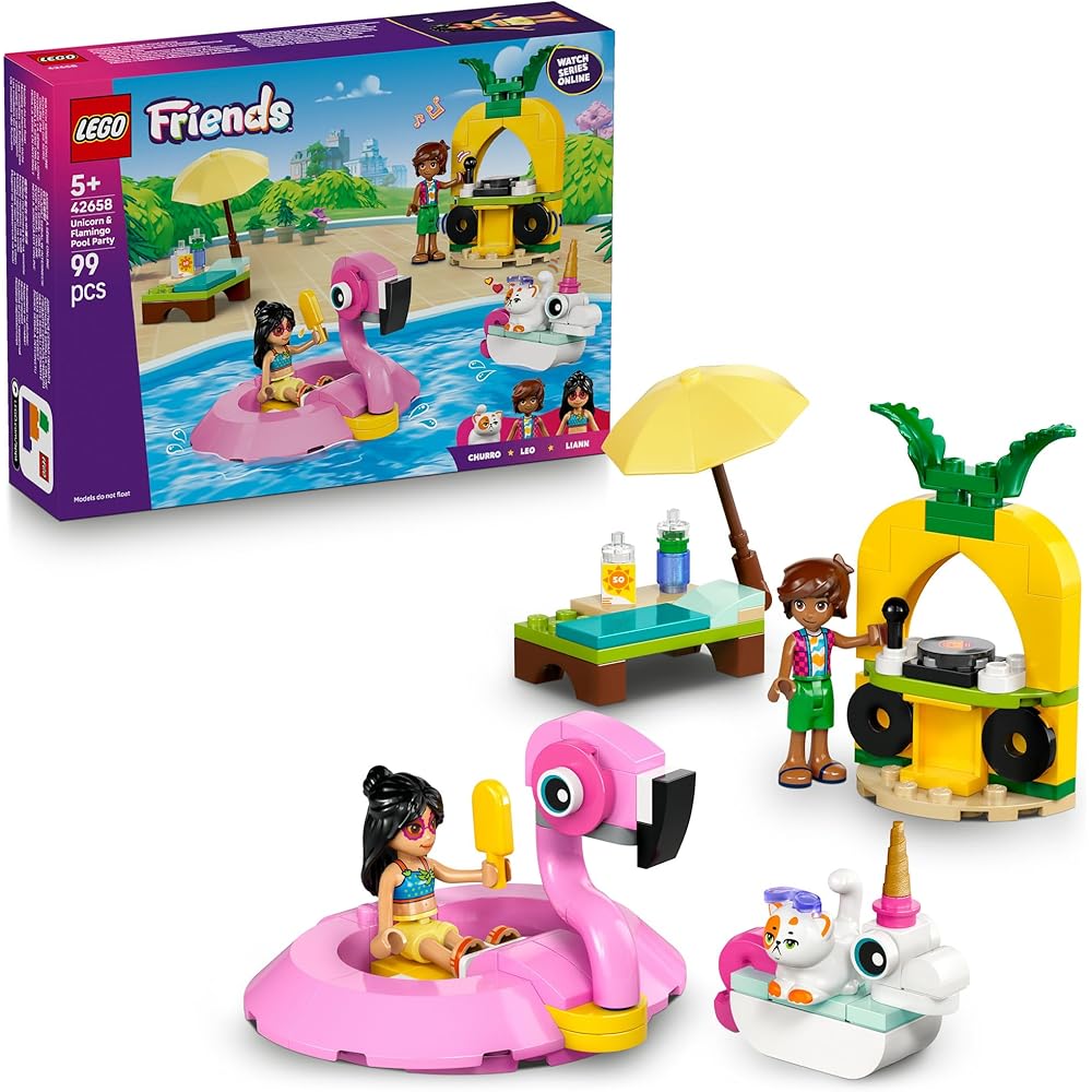 LEGO Friends Unicorn and Flamingo Pool Party Building Set Educational Toy for Kids Ages 5-8