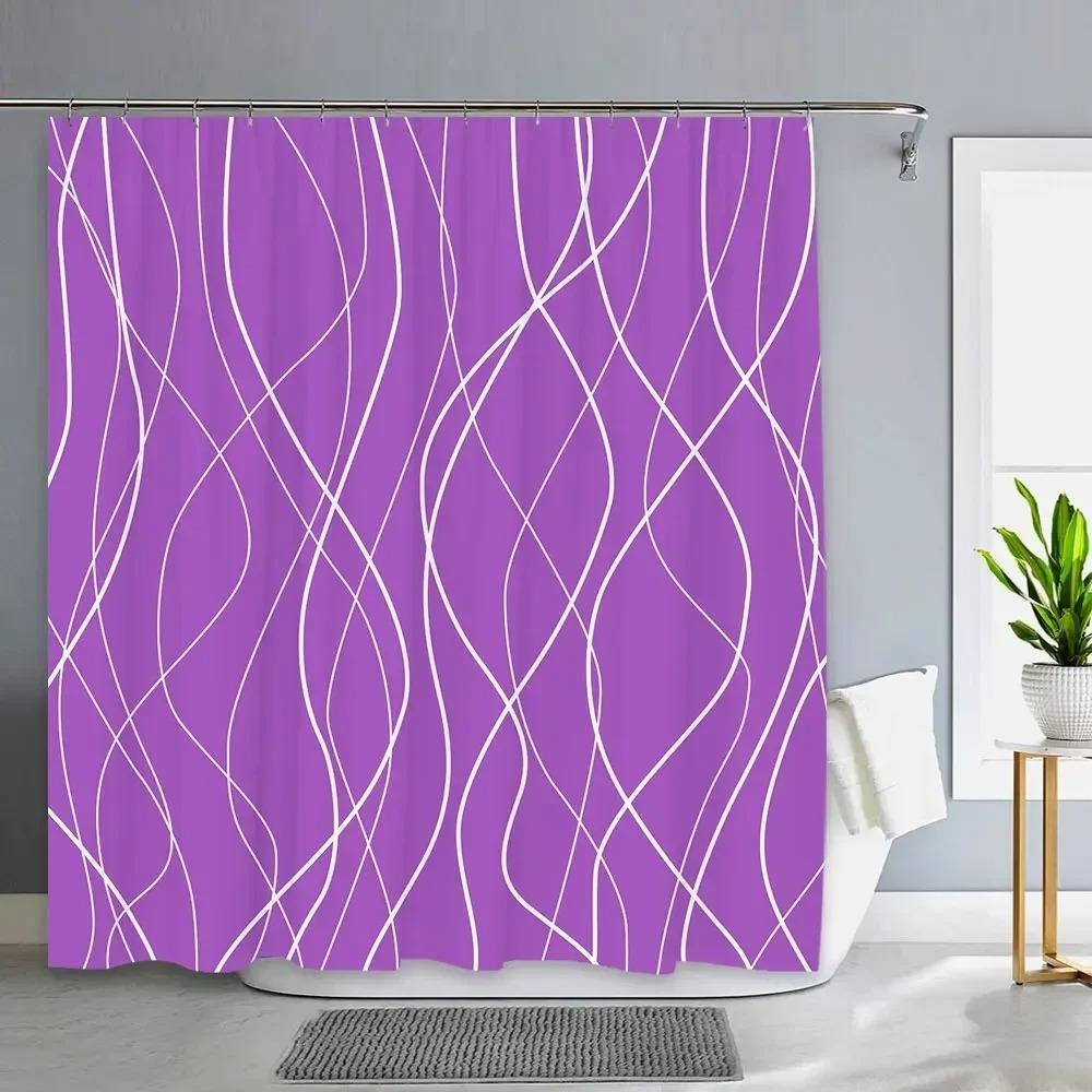 Zwart-wit gestreepte douchegordijn, Abstract Modern Minimalistisch Waterdicht Stof Douchegordijn Met Haken Badkamer Decoratie