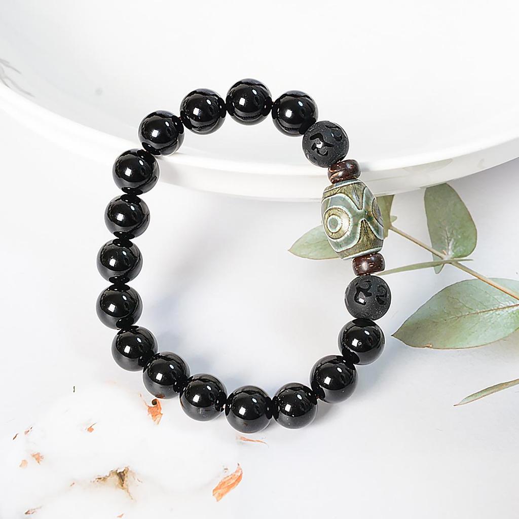 Tibetan Three-Eyed Dzi Agate & Coconut Shell Mantra Bracelet