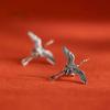 Copper Crane Stud Earrings Chinese Style Fashion Jewelry Delicate Vintage Earrings Party