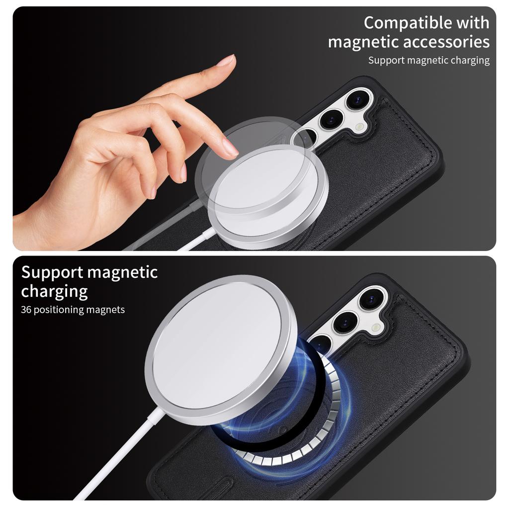 For Samsung Galaxy S24 Magnetic Case BETOPNICE Leather Phone Cover Kickstand with Detachable Card Bag