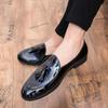 Men's Tassel Slip-on Leather Loafers - Pointed Toe, Plus Size, Formal Business Casual Shoes, Shiny Finish.