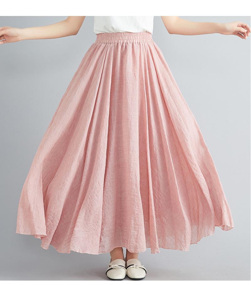Fashion Solid Cotton Linen Women Skirts Maxi Elegant Harajuku Saia Casual Loose Long Skirt Ladies Clothes