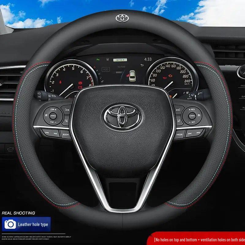 Genuine Leather Ultra-thin Breathable Anti-slip Steering Wheel Cover for All Seasons