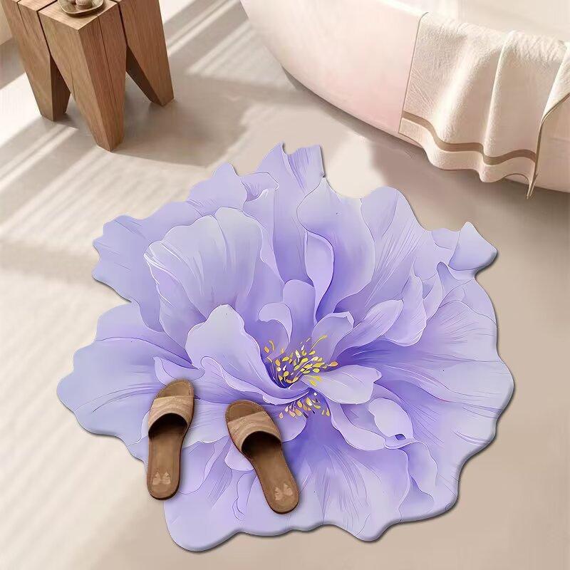 3D Květinový Koberec Koupelnový Absorpční Domácí Protiskluzový Odolný vůči Nečistotám Snadno Udržovatelný Předložka