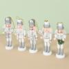 Pack of 5 Miniature Silver Nutcrackers Figurine Charm Accessories Wood Hanging Pendant Holiday Decoration Supplies