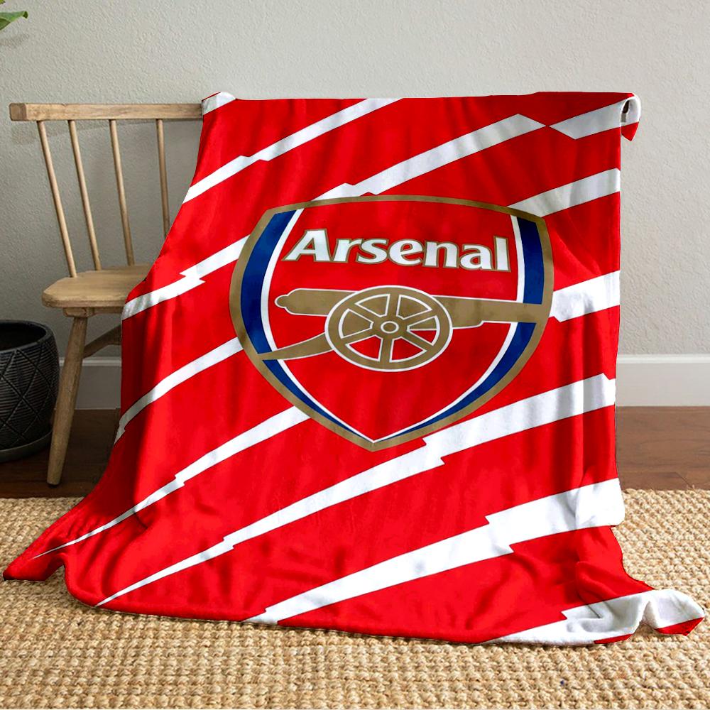 Red Blanket Set with Arsenal Logo Designed Flannel Blanket for Bedroom, Living Room, Sofa, and Nap