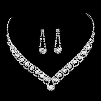 Fashion Bridal Jewelry Necklace Earrings Set Bright Rhinestone Clavicle Necklace Ladies Jewelry