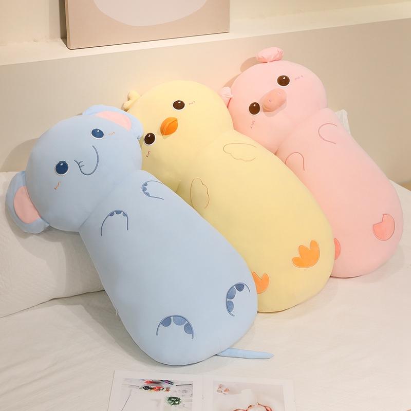 Ice Silk Cartoon Animal Plush Pillow Stuffed Yellow Duck Pink Pig Blue Elephant Long Bolster Plushie Sleeping Companion Gift