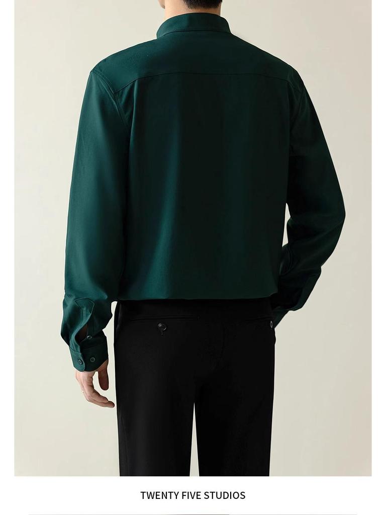 2025 Men's Slim Fit Non-Iron Long-Sleeve Business Shirt - Light, Mature Korean Style for Spring and Autumn