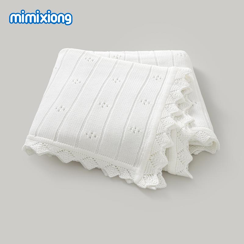Mimixiong OEKO Tex Solid Color Shell Edge Knit Newborn Baby Breathable Cotton Knitted Blanket (White,80*100cm) белый