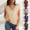 Damen-Tanktop mit funkelnden Pailletten, V-Ausschnitt, kurzärmelig, elastisch, Party-Tops, Sommer, lockere Passform, Weste für den Alltag