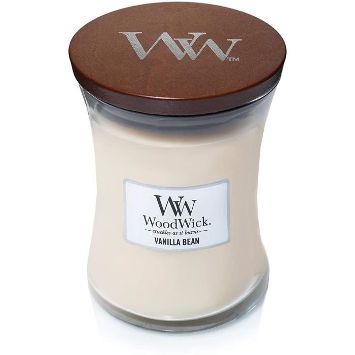 Woodwick Bougie Parfumée Moyenne En Jarre Avec Mèche Qui Crépite, Gousse De Vanille, Temps De Combustion Jusquà 60