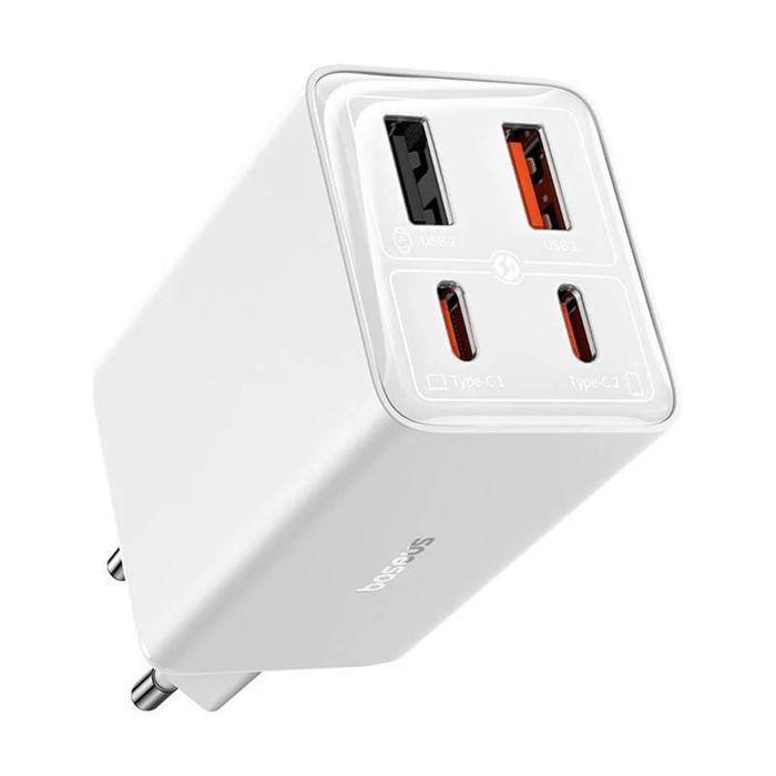 Încărcător pentru 2x Port USB, 2x Type-C, 65W + Cablu Type-C la Type-C - Baseus (P10162701213-00) - Blanc