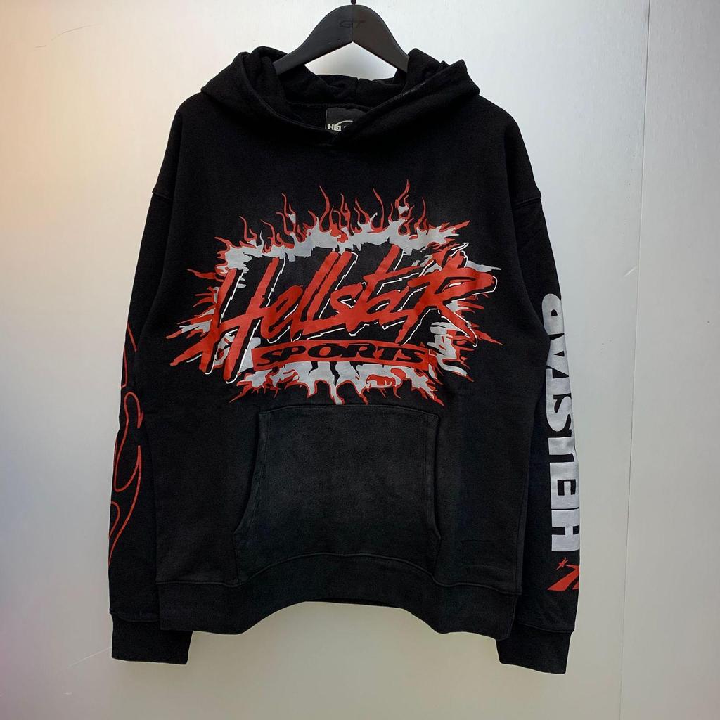 Hellstar Ausgefranster Retro Lockerer Reißverschluss Reiner Baumwoll Hoodie - Amerikanischer Hip Hop Stil