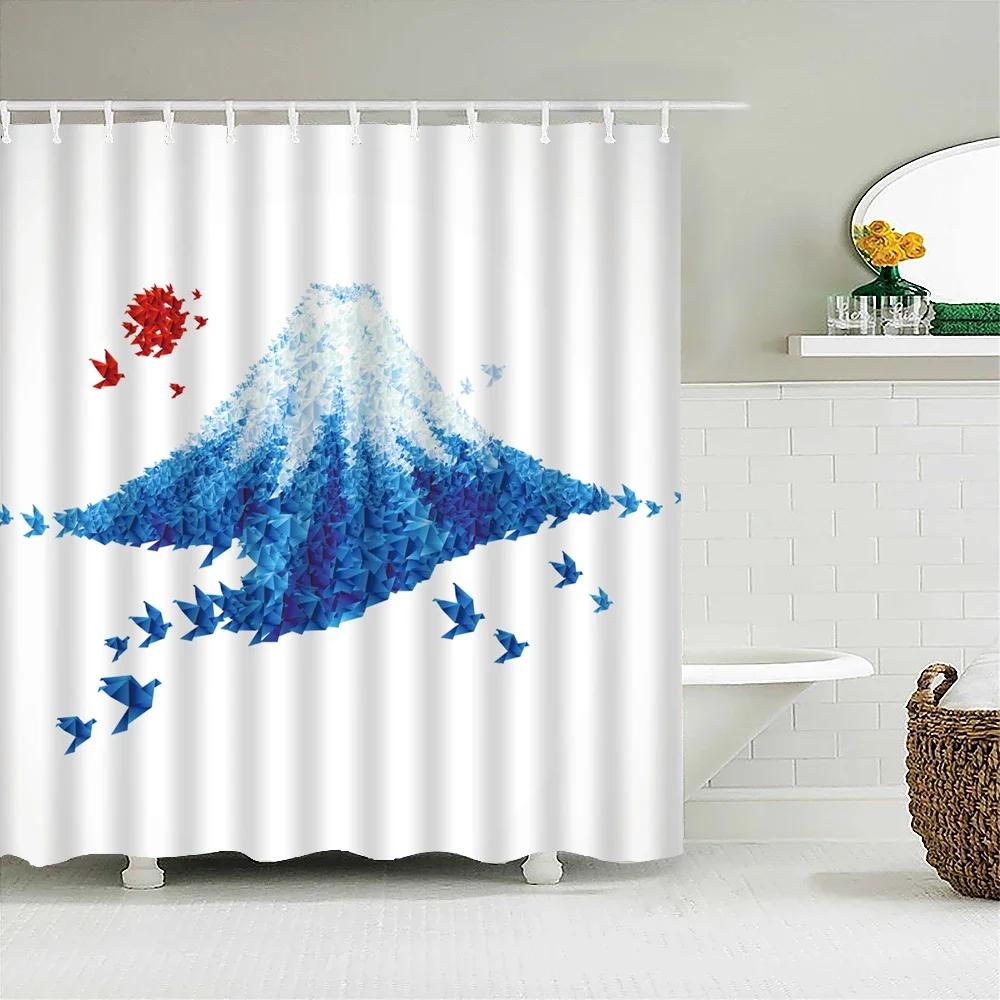 Waterproof Polyester Fabric Shower Curtain Japanese-Style Waves Samurai Landscape 3D Printing Bathroom Decor Shower Curtains