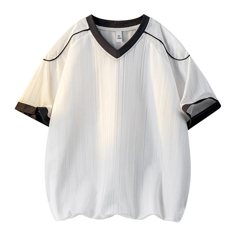 

V-neck Loose Short-sleeved Men s T-shirt Summer Casual Splicing Thin Top XL білий