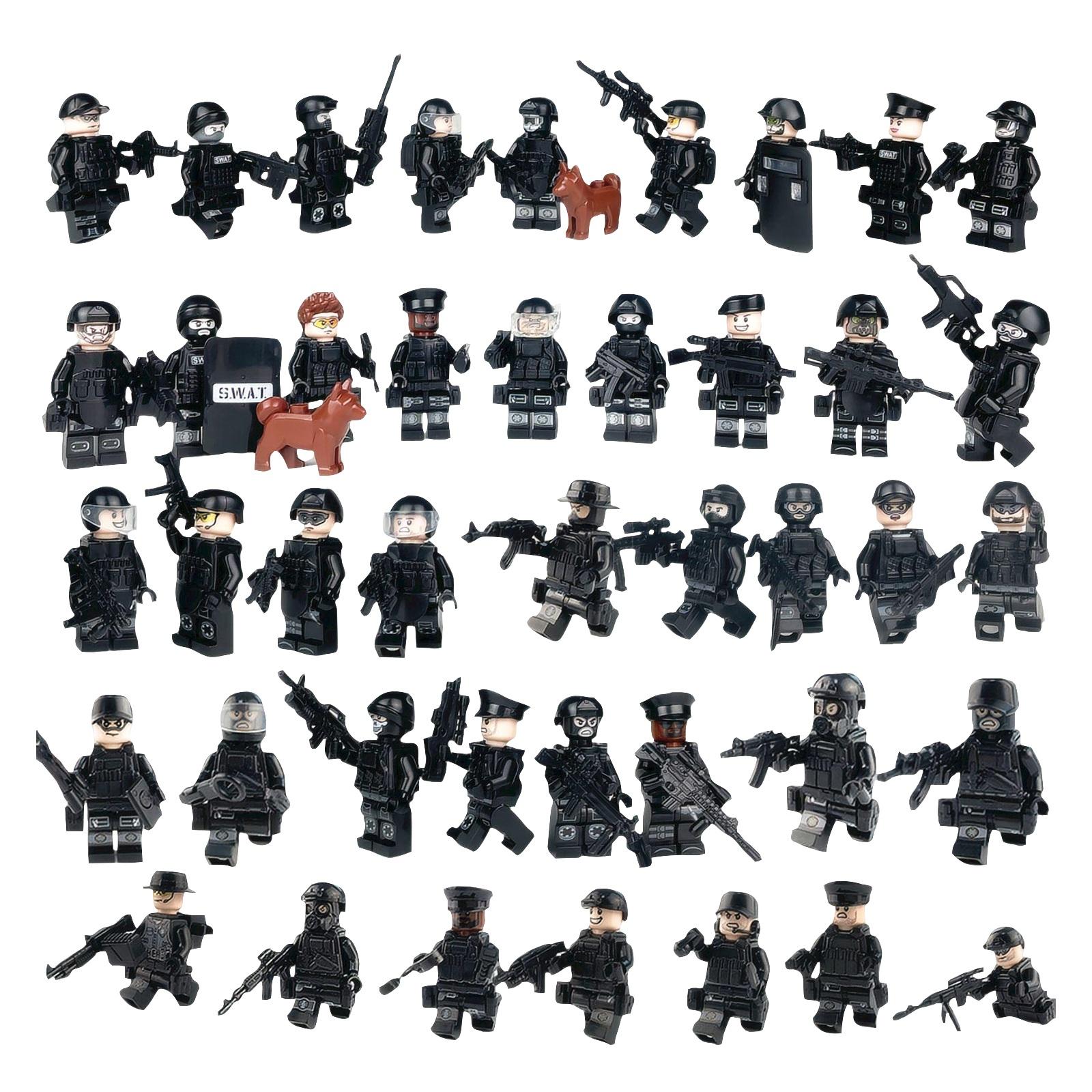 

Фигурки из строительных блоков, Черная спецполиция, Спецназ, Контроль беспорядков, Военная сцена, Игрушки для мальчиков One Size чёрный