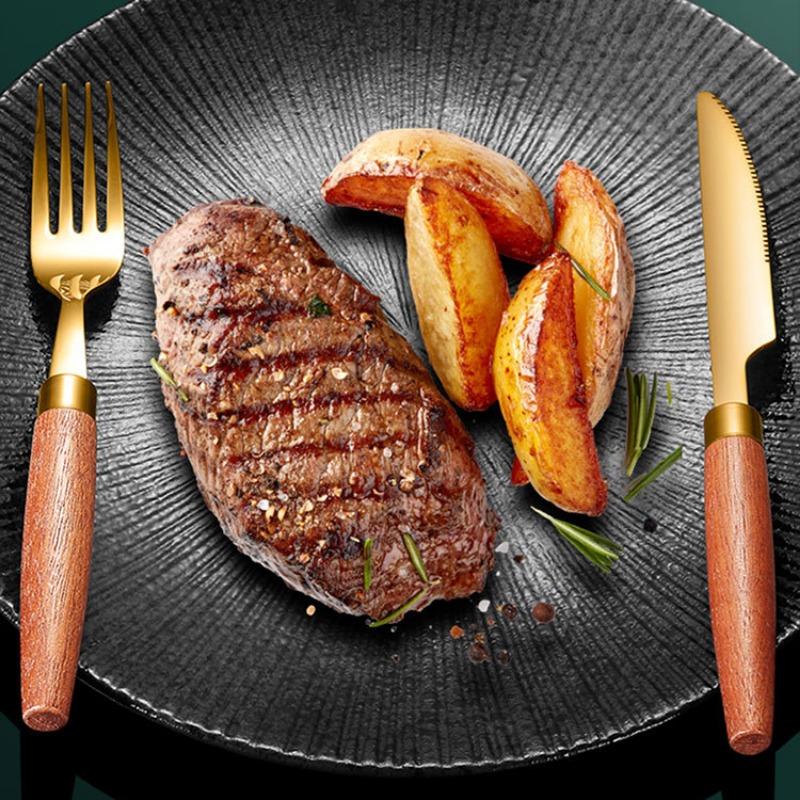 304 Stainless Steel Cutlery Sapele Wood Handle Western-style Knife, Fork and Spoon Simple Cutlery Four Sets