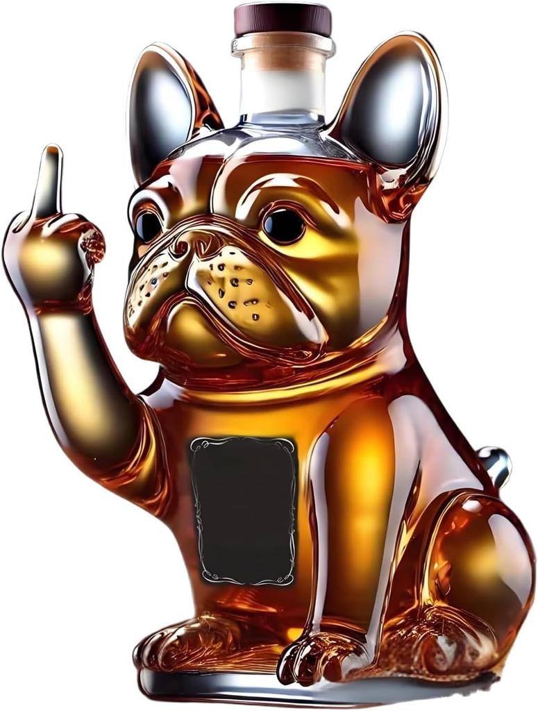 3D Middle Finger French Bulldog Whiskey Decanter, Dog Whiskey Wine Glass Bottle, For Bar, Office, Home Decor(C)
