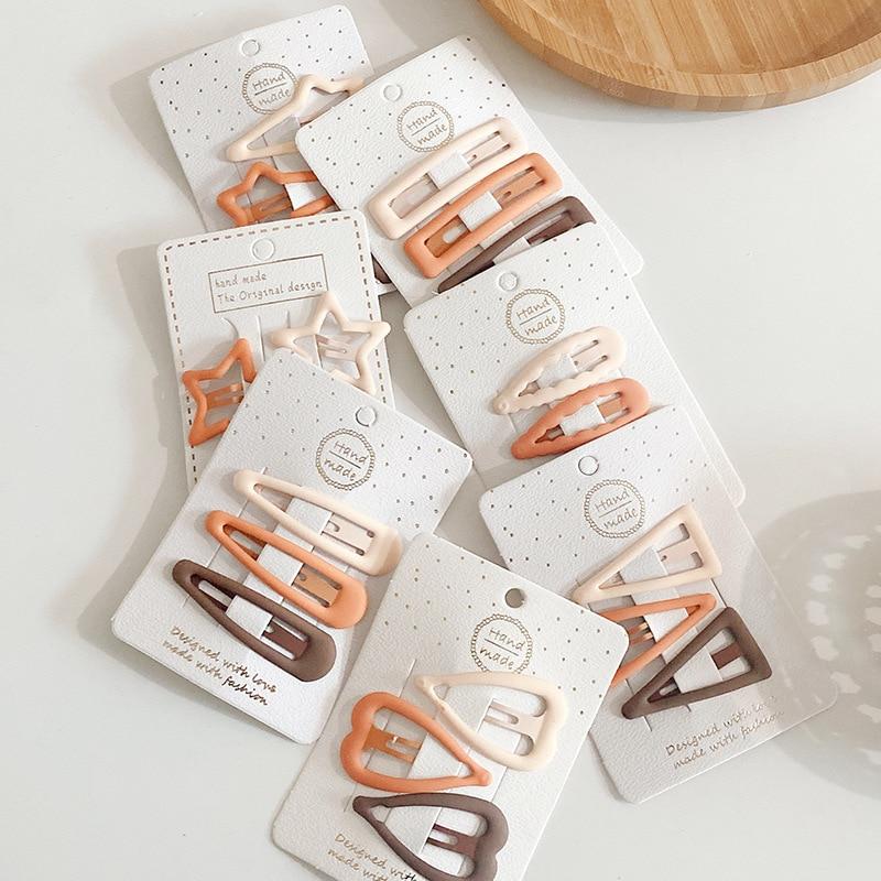 3/4pcs  Frosted Simple Hair Clips for Girls Star Oval Triangle Square Hair Clips Kids Snap Hair Clips Pentagram BB Clip