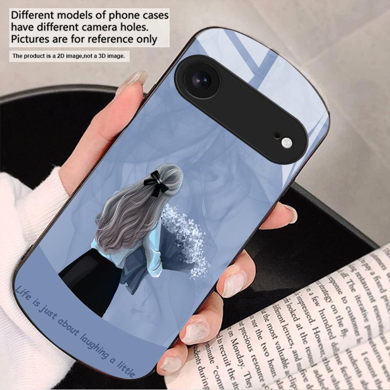 The Girl Holding Flowers For iPhone 17 16 15 14 13 Plus 12 Mini 11 Pro Max XR Xs Max X 7 8 6S 22 20 Elliptical Glass Phone Case