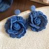 Blue Oil Drop Crystal Flower Round Earrings Stud Earrings Design Sense Niche