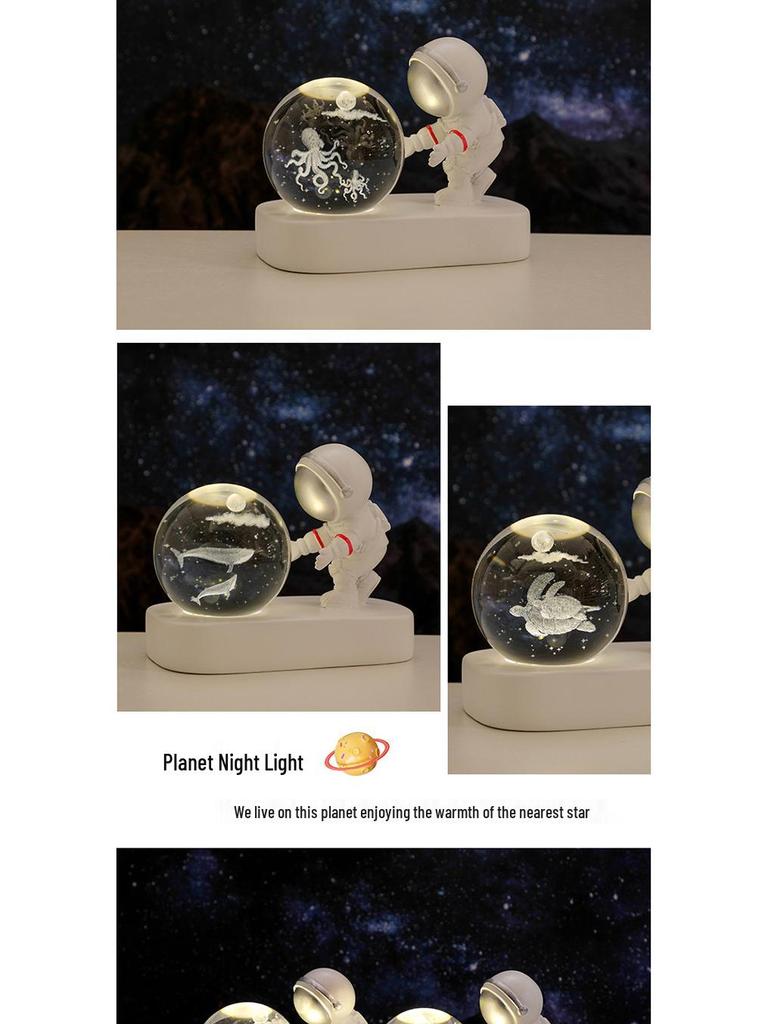 Cross-Border Astronaut Night Light: Starry Sky Crystal Ball with Luminous Base - Perfect Holiday Souvenir and Desktop Ornament.