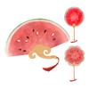 Watermelon Print Round Fan with Wooden Long Handle Portable Lightweight Outdoor Travel Camping Picnic Summer Handheld Paper Fan