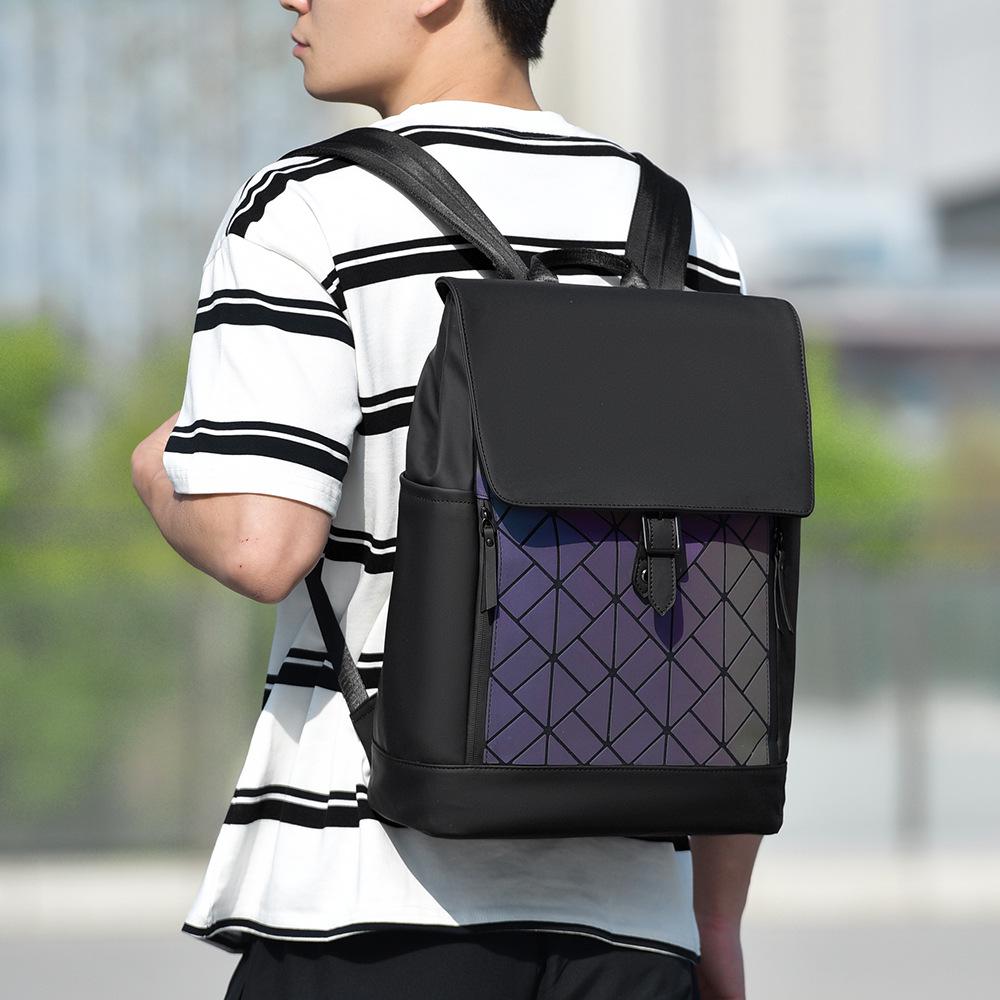 Модный переливающийся мужской рюкзак с ромбовидной решеткой - Дорожный рюкзак большой вместимости для книг