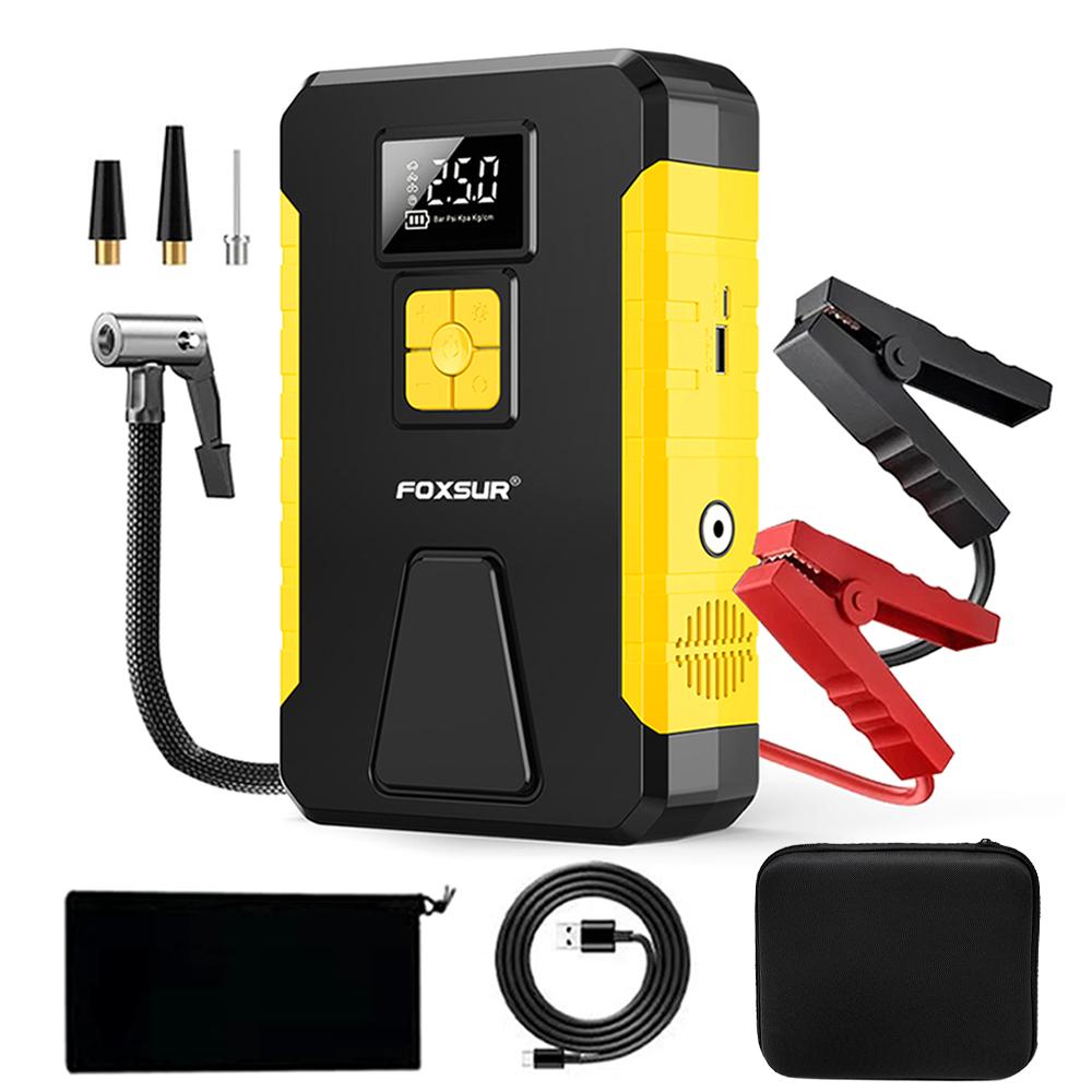 FOXSUR Tire Inflator Portable Air Compressor, Cordless Electric Air Pump, 26800mAh Jump Starter and