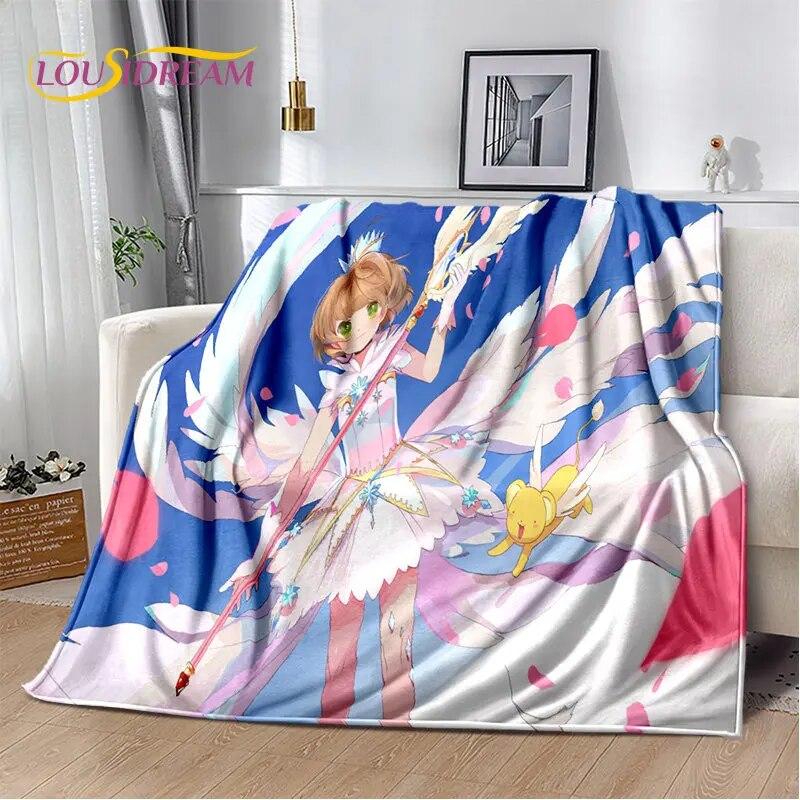 Cute Cartoon Cardcaptor Sakura Soft Plush Blanket,Flannel Blanket Throw Blanket for Living Room Bedroom Bed Sofa Picnic Cover 3D
