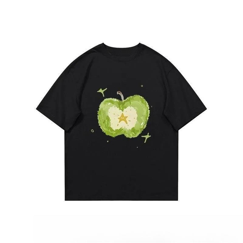 Sweet Cute Green Apple Print Women Tee s Yk Clothes Crew Neck Short Sleeve Tee Korean Graphic Aesthetic Harajuku Women Top